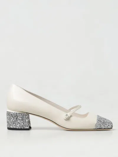 Jimmy Choo White Leather Pumps With Glittered Toe Ca In Neutral