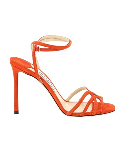 Jimmy Choo High-heeled Sandals Wrapped Around Ankle Straps In Orange