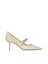 Jimmy Choo 'bing' White Pumps With Crystal Embellishments And High Cone Heel In White