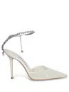 Jimmy Choo Saeda Crystal Ankle Strap Pointed Toe Pump In White
