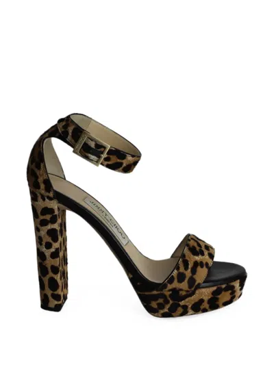 Pre-owned Jimmy Choo Holly Animal-print Platform Sandals In Neutral