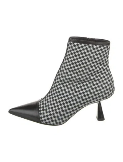Pre-owned Jimmy Choo Houndstooth Print Leather Trim Embellishment Sock Boots In Black