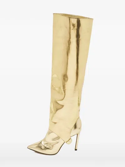Pre-owned Jimmy Choo Hurley Mirrored-effect Leather Boots In Gold