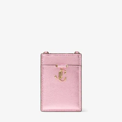 Jimmy Choo Id Holder With Chain In Rose/light Gold