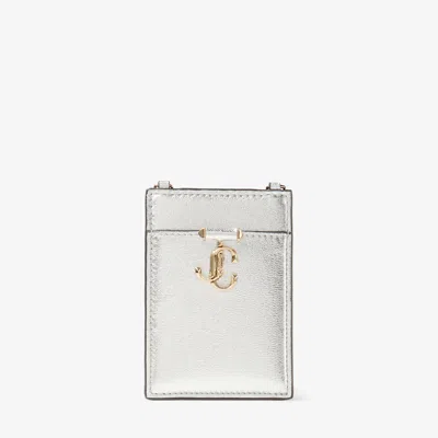 Jimmy Choo Id Holder With Chain In Silver/light Gold