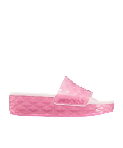 Jimmy Choo Womens V Candy Pink Diamond Platform Rubber Sliders