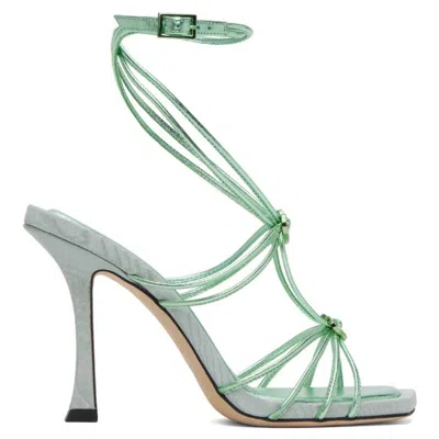 Jimmy Choo Indiya 100 Crystal-embellished Metallic Leather Sandals In Green