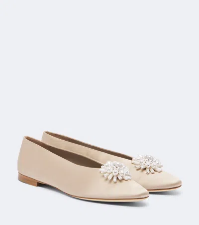 Jimmy Choo Ines Embellished Satin Ballet Flats In Neutral