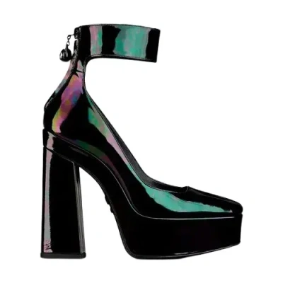 Jimmy Choo Irridescent Luna Platform 140 Leather Heeled Pumps In Black