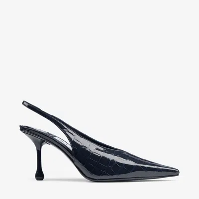 Jimmy Choo Isa 80 Marine Shiny Croc-embossed Leather Slingback Pumps In Multi