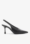 Jimmy Choo High Heel Slingback Pumps Pointed Toe Leather In Black