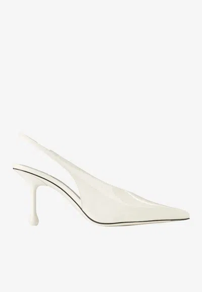 Jimmy Choo Isa 80 Patent Leather Slingback Pumps In White