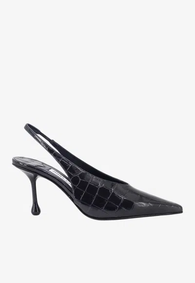 Jimmy Choo Isa 80 Slingback Pumps In Croc-embossed Patent Leather In Blue