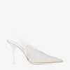 Jimmy Choo Isa 95 Leather Slingback Pumps In White/crystal