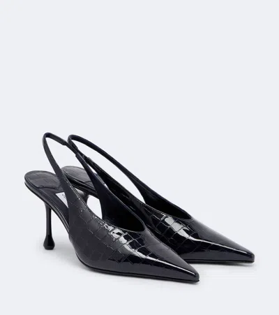 Jimmy Choo Isa 80 Slingback Pumps In Croc-embossed Patent Leather In Blue