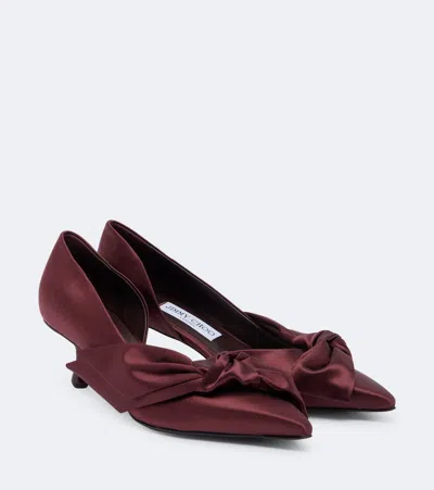 Jimmy Choo Issy Bow-detail Satin Pumps In Burgundy