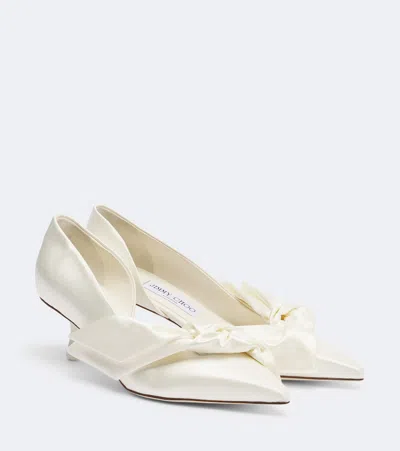 Jimmy Choo Issy Bow-detail Satin Pumps In White