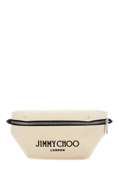 Jimmy Choo Ivory Canvas Beltbag In Naturalblack