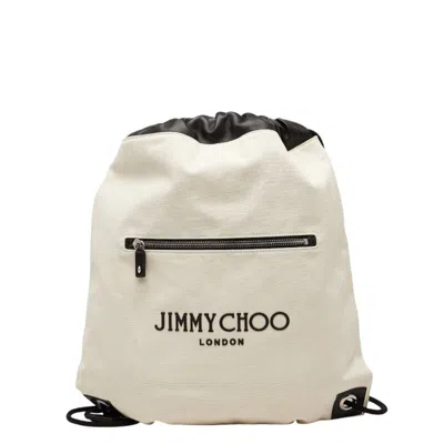 Pre-owned Jimmy Choo Ivory Canvas Leather Backpack () In Multi