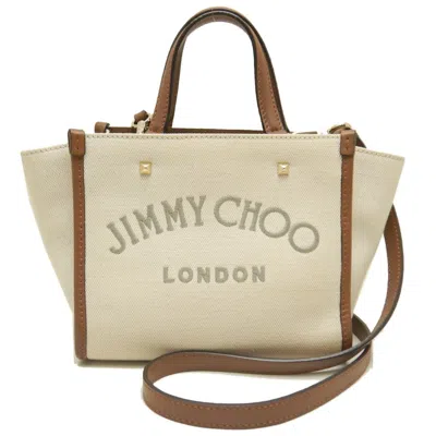 Pre-owned Jimmy Choo Ivory Cotton Canvas Leather Tote Bag ()