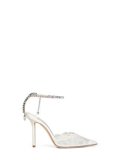 Jimmy Choo Ivory Lace Saeda 100 Pumps In White