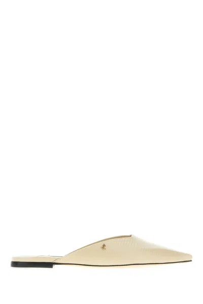 Jimmy Choo Ivory Leather Vivi Slippers In Bamboo