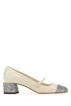 Jimmy Choo White Leather Pumps With Glittered Toe Ca In Silverlatte