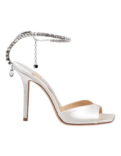 Jimmy Choo Ivory Saeda 100 Satin Sandals In Metallic