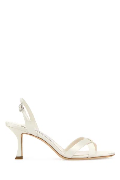 Jimmy Choo Womens Latte Elsy 70 Leather Heeled Sandals Eur 41 / 8 Uk In White