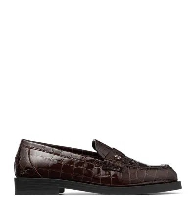JIMMY CHOO IVY CROC-EMBOSSED LEATHER LOAFERS
