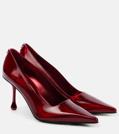 Jimmy Choo Ixia 80 Liquid Metal Leather Pumps Shoes In Red