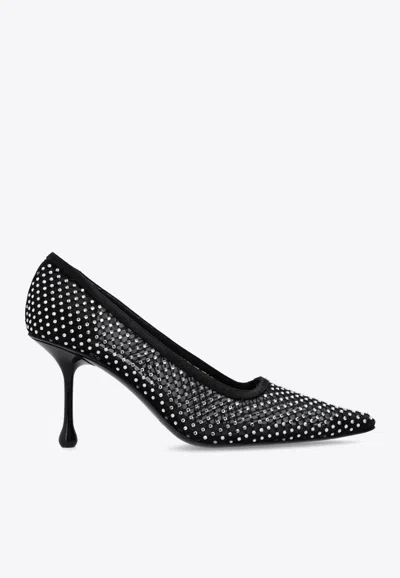 JIMMY CHOO IXIA 80 SATIN CRYSTAL MESH PUMPS