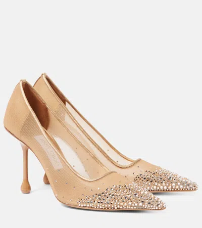 Jimmy Choo Ixia 95 Embellished Mesh Pumps In Gold