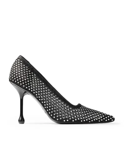 Jimmy Choo Ixia 95 Mesh Crystal-embellished Pumps In Black