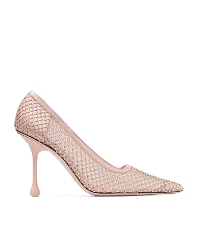 Jimmy Choo Ixia 95 Mesh Crystal-embellished Pumps In Beige