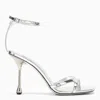 JIMMY CHOO IXIA 95 METALLIC SILVER LEATHER SANDAL