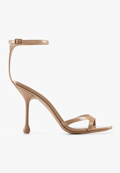 Jimmy Choo Ixia 95 Sandals In Patent Leather In Biscuit