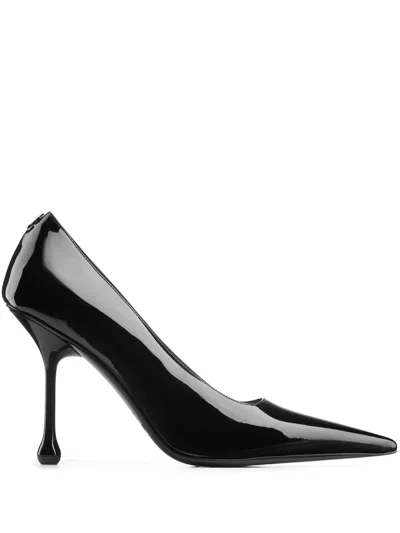 Jimmy Choo Womens Black Ixia 80 Logo-embellished Leather Heeled Courts