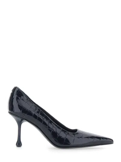 Jimmy Choo Ixia Pointed Pumps In Crocodile-effect Leather In Black