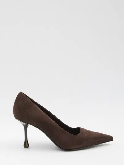 Jimmy Choo Ixia Pointed Toe Suede Pumps In Brown