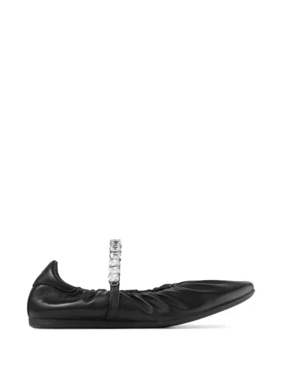 Jimmy Choo Leather Ballerina Flats Rhinestone Detail Design In Black