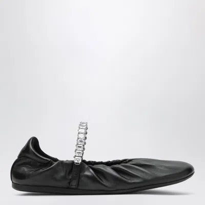 Jimmy Choo Jade Ballet Flats In Black Nappa Leather With Crystal-embellished Strap