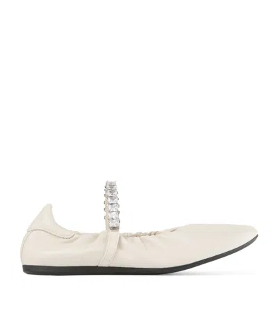 Jimmy Choo Jade Embellished Leather Ballet Flats In White