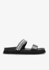 Jimmy Choo Crystal Embellished Leather Flat Sandals In Black