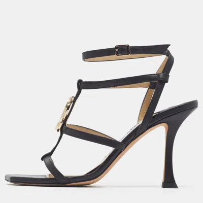 Pre-owned Jimmy Choo Jc 90 Size 35 Black Leather Ankle Strap Sandals