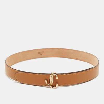 Pre-owned Jimmy Choo Jc Logo 85cm Belt Tan Leather In Brown