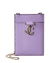 Jimmy Choo Jc Logo Patent Card Holder On Chain In Purple