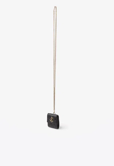 Jimmy Choo Jc Monogram Airpods Case In Calf Leather In Black
