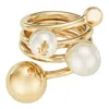 Jimmy Choo Faux Pearl Stack Ring In Golden