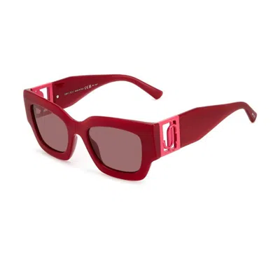 Jimmy Choo Women's Rectangular Sunglasses Nena C9a4s Red/pink 51mm In Multi